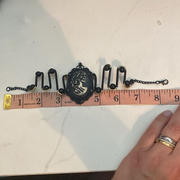 NEW Victorian Gothic Skeleton Ivory Lady Spooky Cameo Black Adjustable Bracelet - Picture 7 of 7